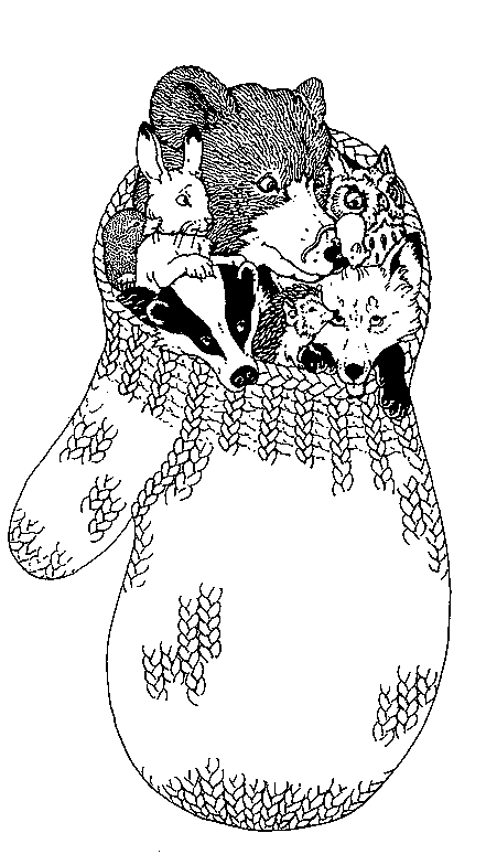 The animals of The Mitten Coloring Page