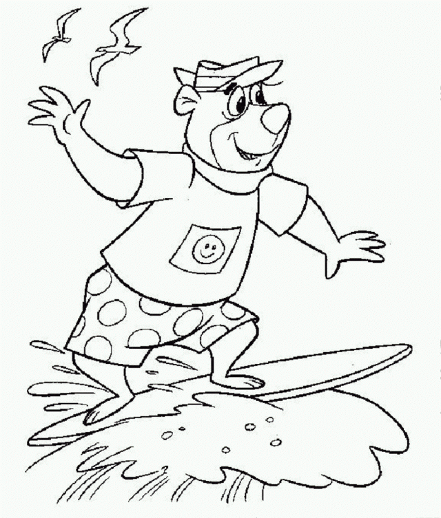 Yogi Bear Surfing Coloring Pages KidsColoringSource Surfing