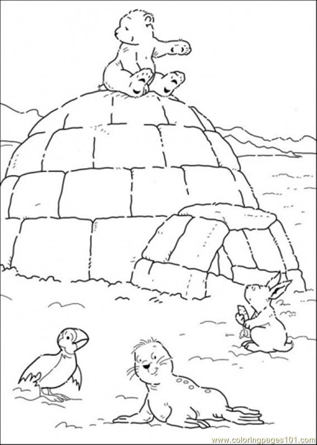 Coloring Pages Polar Bear Is Sitting On The House Cartoons