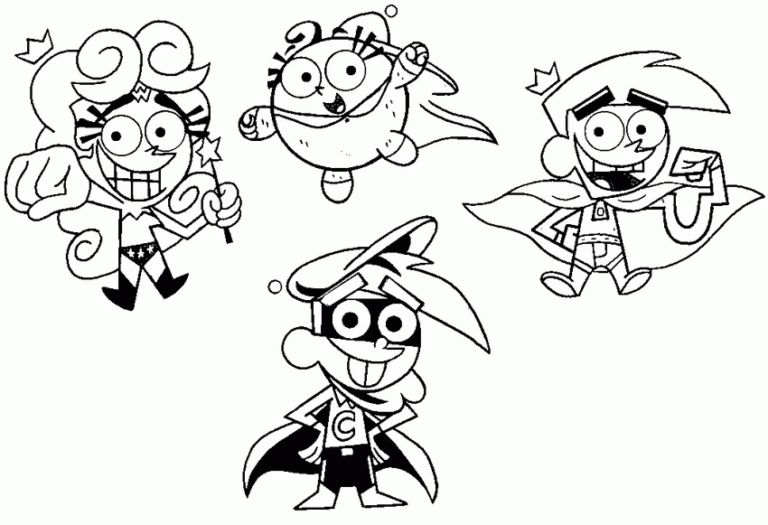 Coloring page The Fairly Oddparents : Timmy, Cosmo, Wanda, Poof