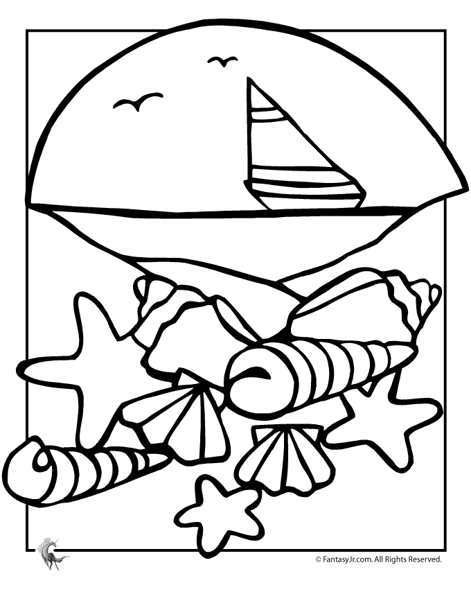  Beach and Seashells Coloring Page