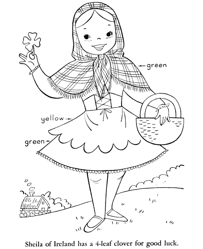 st patricks day coloring pages irish girl with shamrock