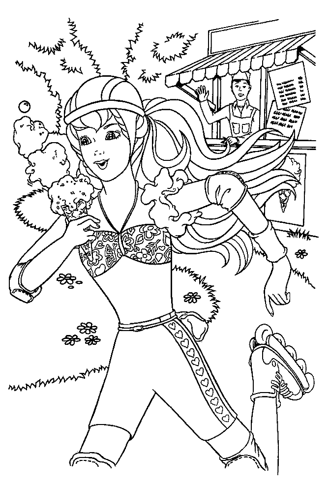 Barbie Playing Roller Skate Coloring Pages | Barbie Coloring Pages