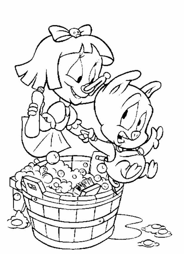 Baby Porky Pig Bathed Coloring Pages - Looney Tunes Cartoon
