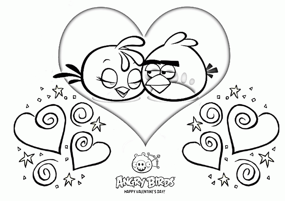Valentines day Angry Birds coloring pages
