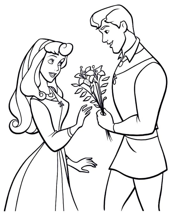The Prince Giving Aurora Flowers Sleeping Beauty Coloring Page