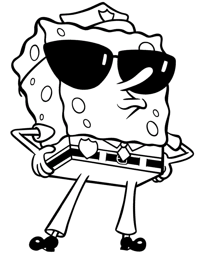 Spongebob As a Police Coloring PAge - Nickelodeon Coloring Pages