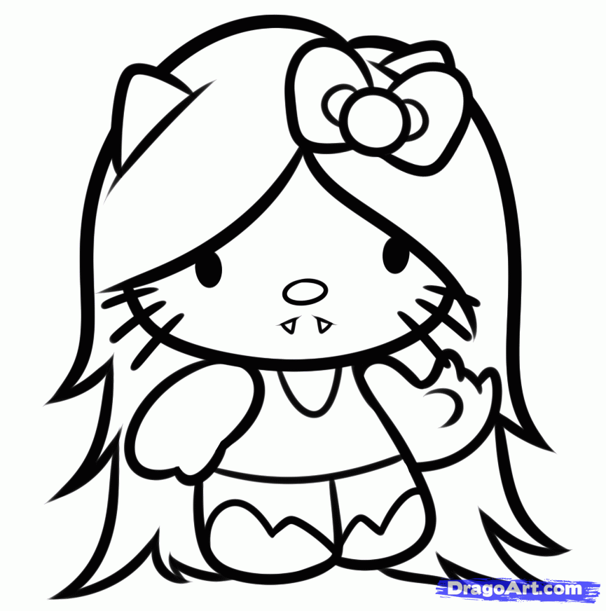 Featured image of post Hello Kitty Images For Drawing Next draw 2 triangles on top of the head for the ears and sketch 3 lines coming off each cheek for the whiskers