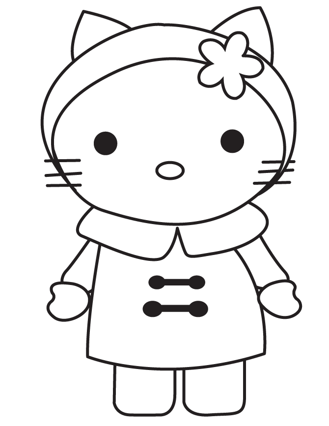 Winter Hello Kitty Wearing Coat Coloring Page | HM Coloring Pages