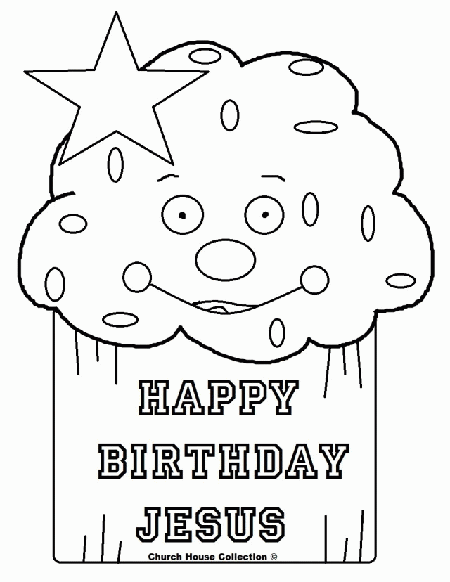 Sweet Happy Birthday Jesus Cupcake Coloring Pages 