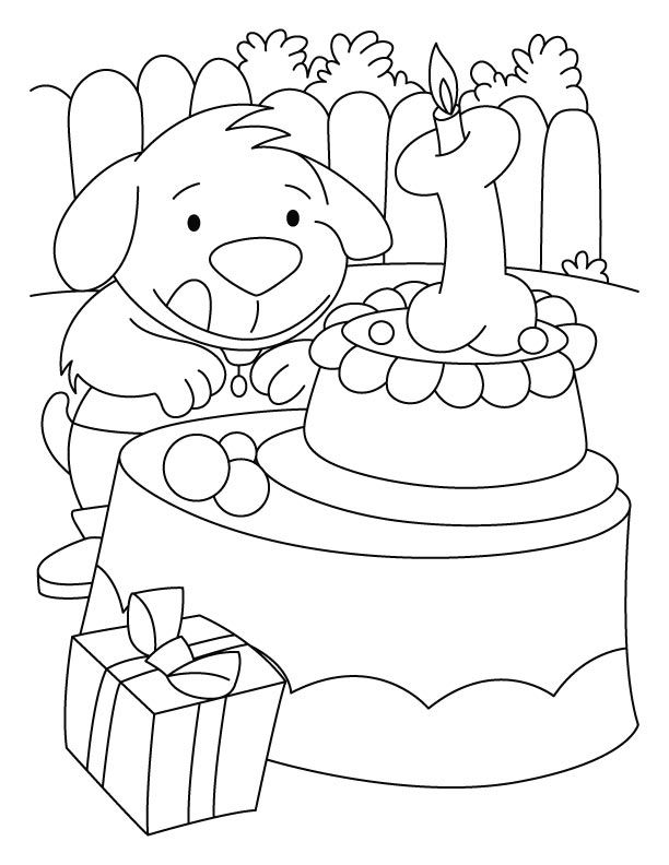A puppy with the birthday cake coloring pages | Download Free
