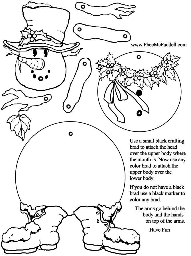 Snowman Puppet Coloring and Craft Page