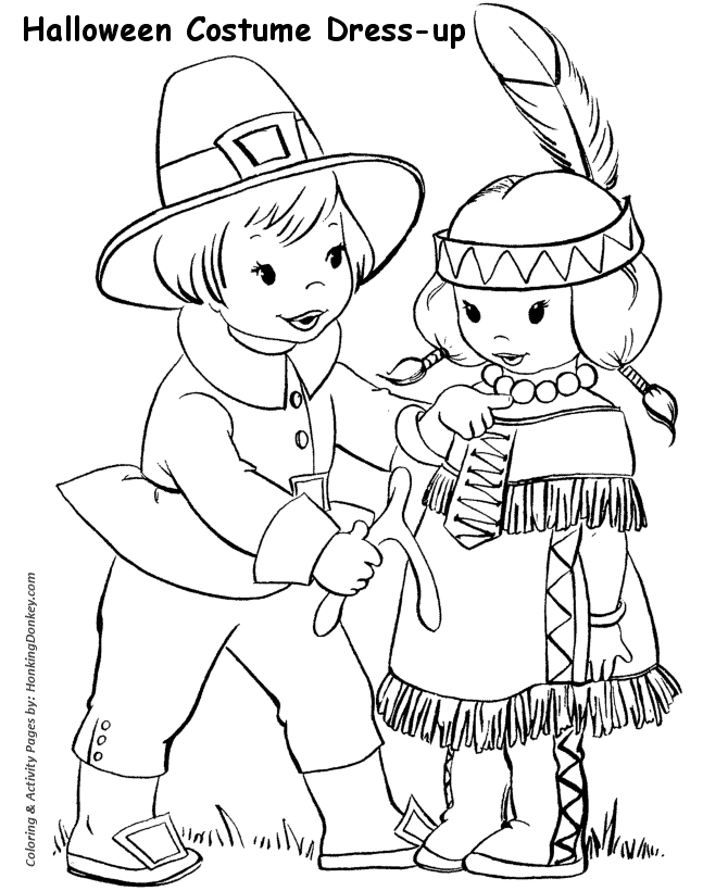 Halloween Costume Coloring Pages - Pilgrim Kids Halloween Costume