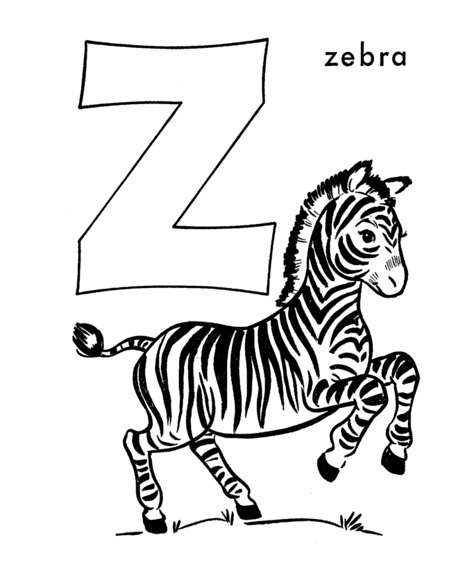 ABC Alphabet Coloring Sheets - Z is for Zebra 