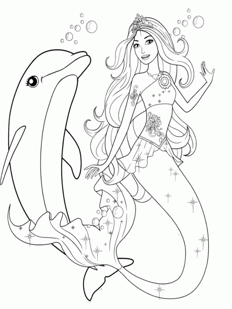 Best Mermaid Barbie With Dolphin Coloring Pages 