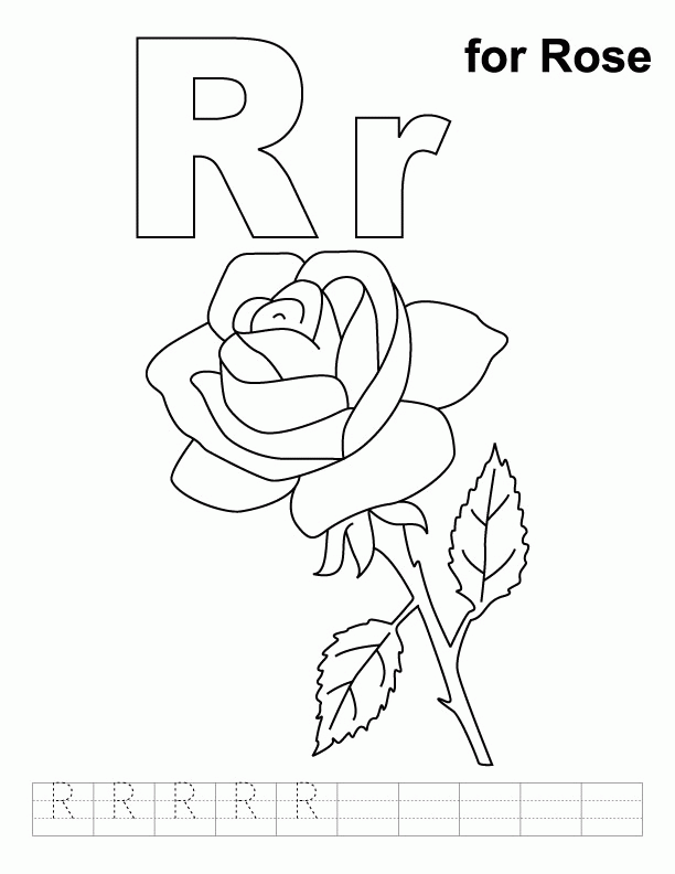 R for rose coloring page with handwriting practice | Download Free