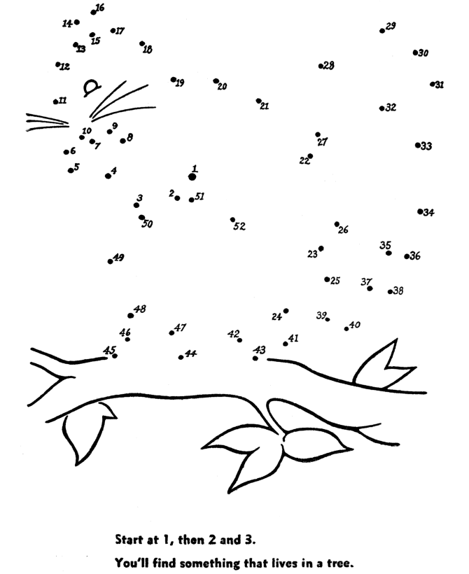 Dot-to-Dot Coloring Activity Pages | Squirrel in tree connect