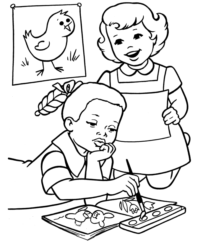 Spring Children and Fun Coloring  - Spring Coloring Sheets