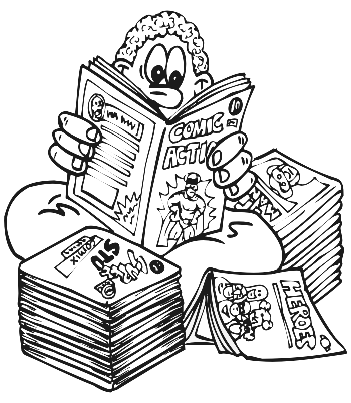 Kid Reading Comics Coloring Page