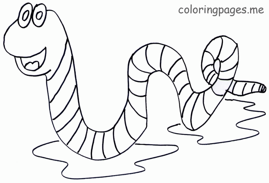 Cute Worm Coloring Page 