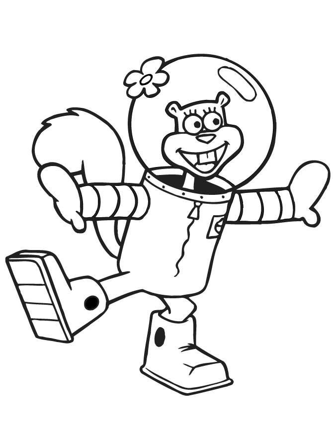 Sandy Cheeks From Spongebob Cartoon Coloring Page | Free Printable