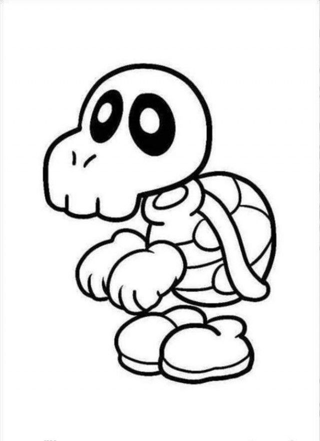 Mario Bros Skull Turtle Coloring Page  Mario