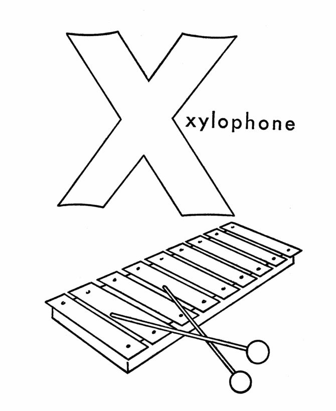 ABC Alphabet Coloring Sheets - X is for Xylophone 