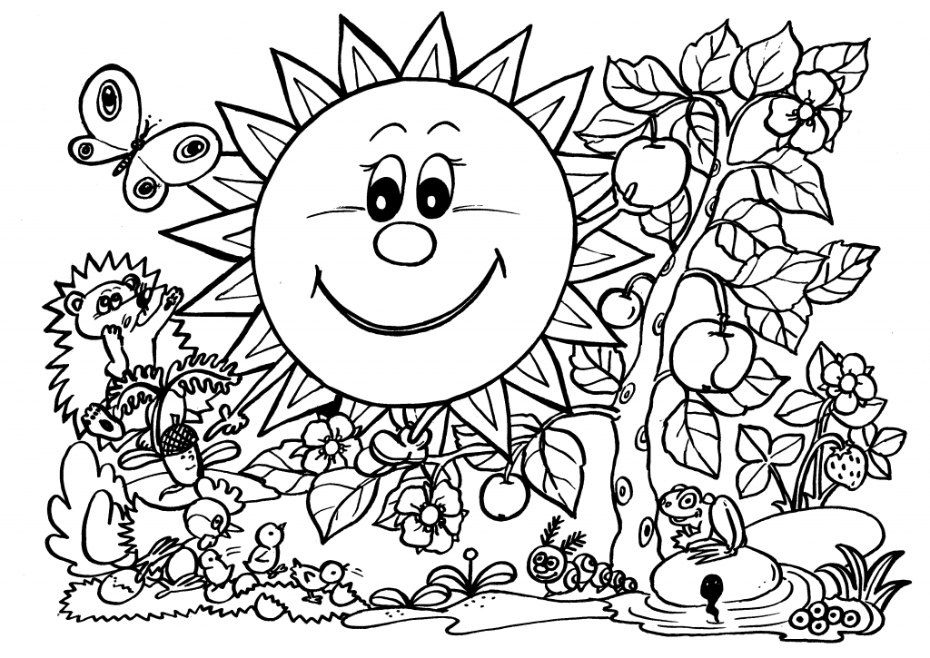 Smile sunflower � Coloring pages with animals and nature, Spring