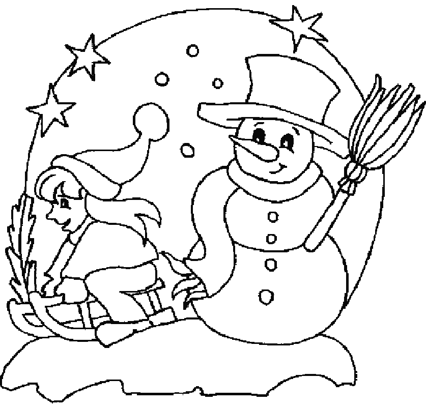 Snowman With A Kids In Winter Season Coloring Pages - Winter
