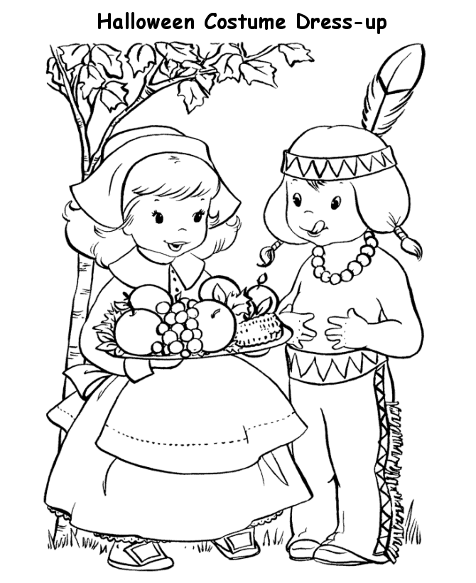 Halloween Costume Coloring Pages - Pilgrim Girl Costume Coloring