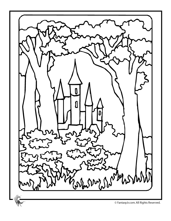 Castle Coloring Pages Castle in the Woods Coloring Page  | Manch 