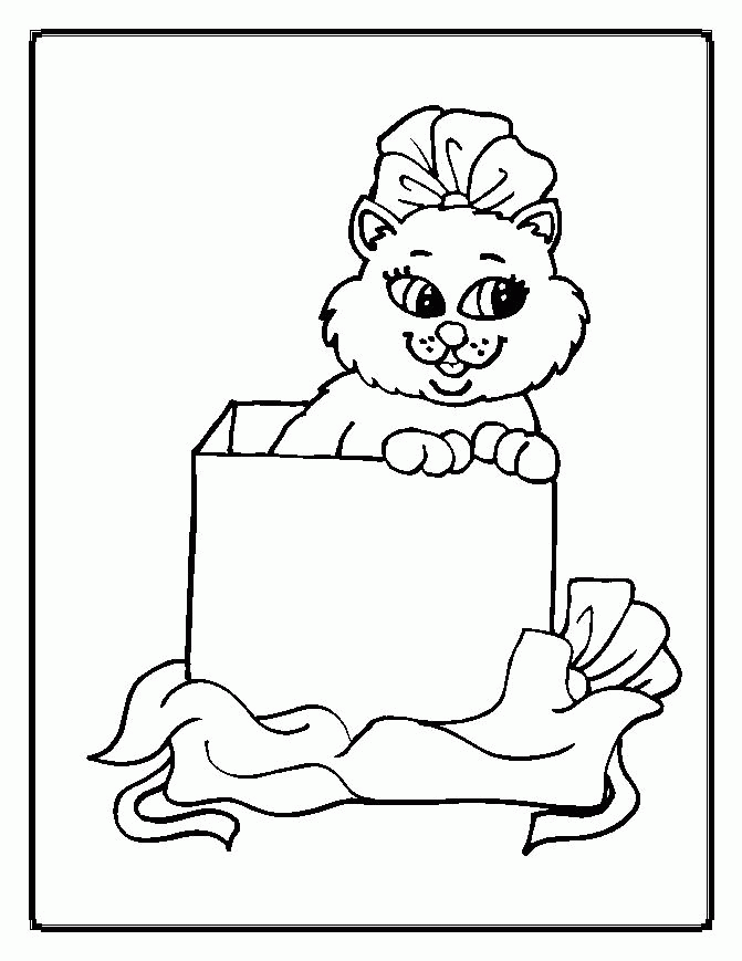 a Cat in a Box Coloring Page | Kids Coloring Page