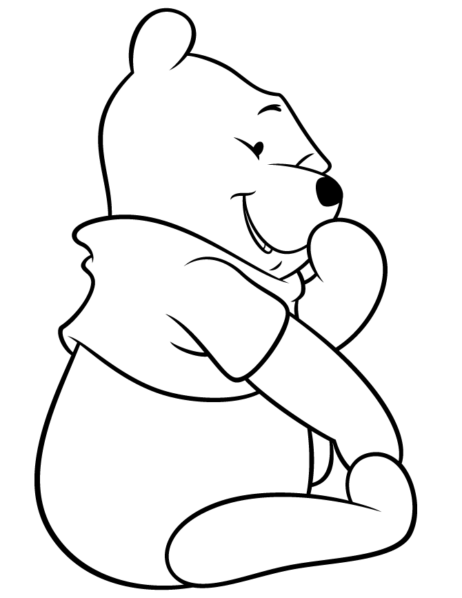 Pooh Bear Sitting And Giggling Coloring Page | Free Printable
