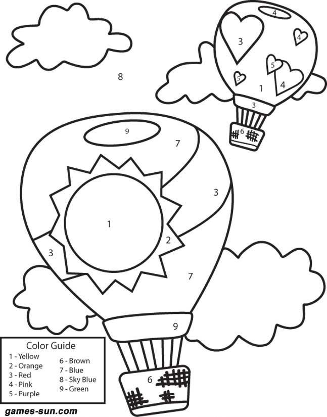 hot air balloons coloring by numbers - games the sun | games site