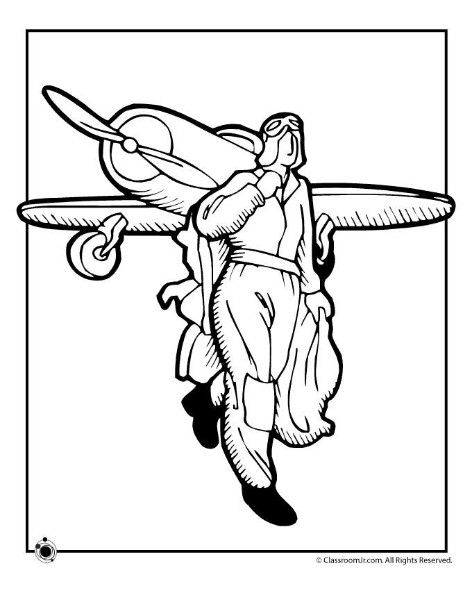 Amelia Earhart and Plane Coloring Page 