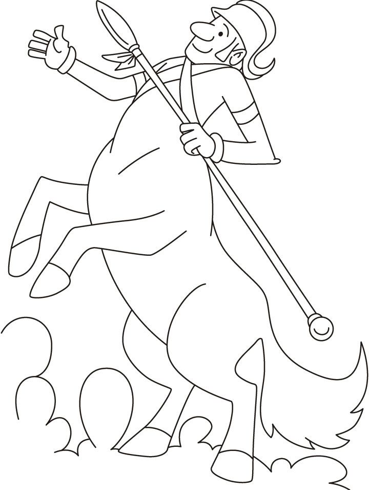 Centaur wearing a hat with a spear coloring pages | Download Free