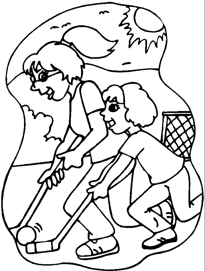 girls playing hockey Colouring Pages