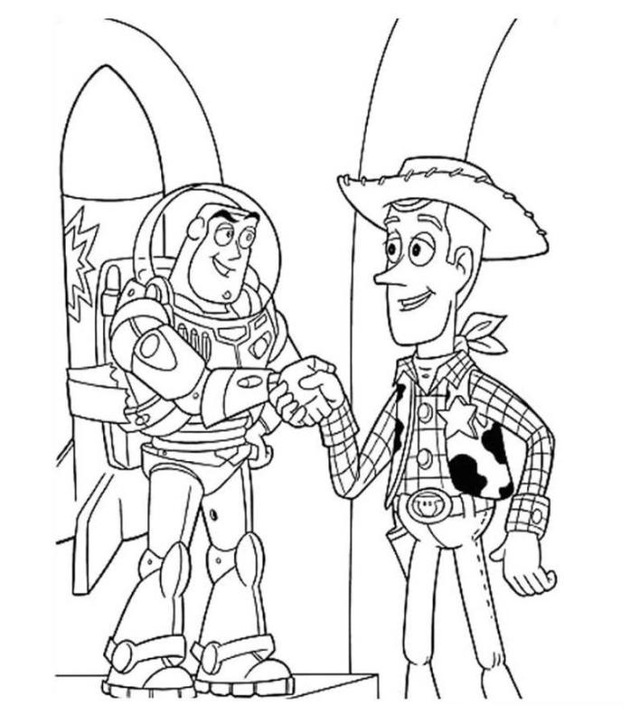 Print Woody And Buzz Handshake Toy Story Coloring Page or Download