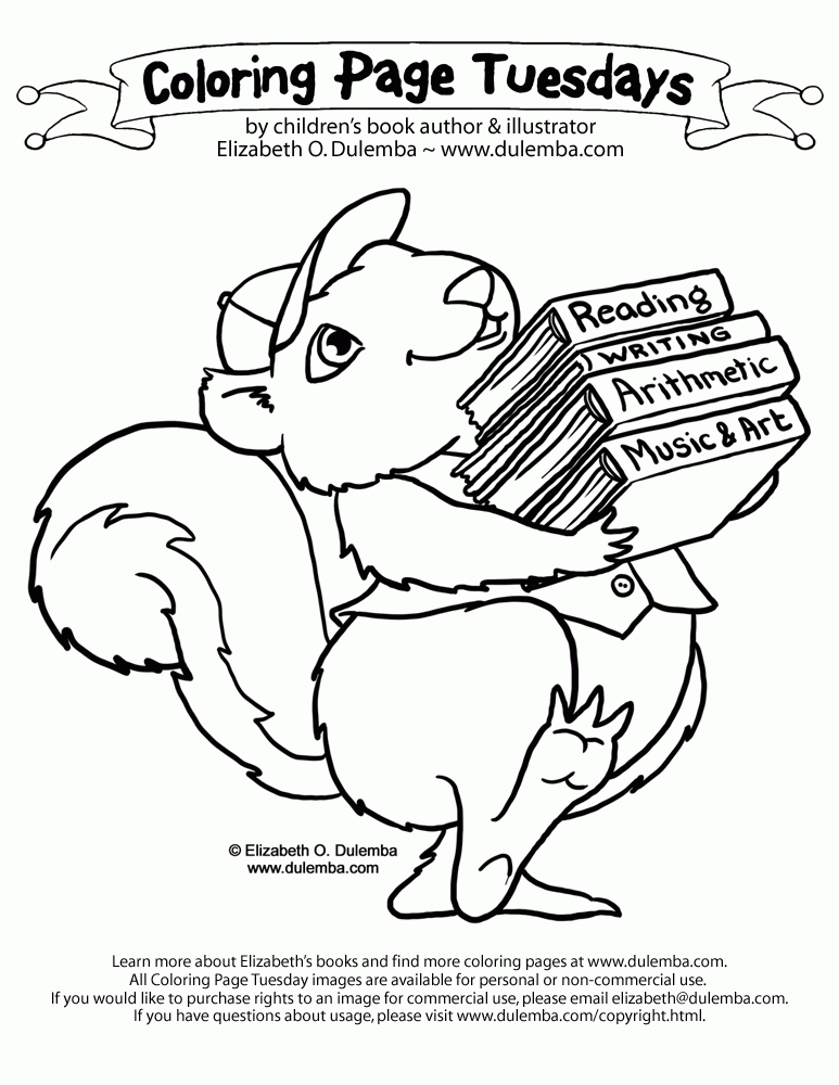  Coloring Page Tuesday! - Back To School Squirrel