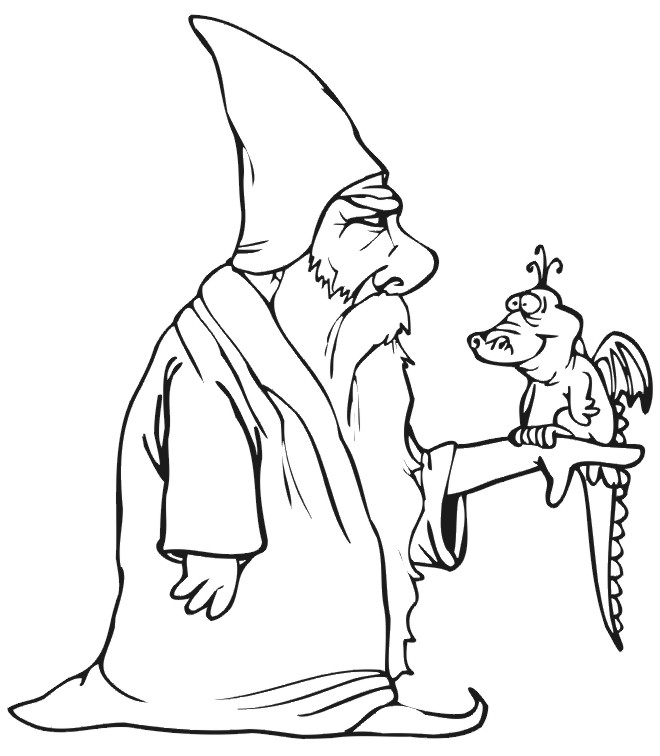 Dragon Coloring Page | Wizard With A Baby Dragon