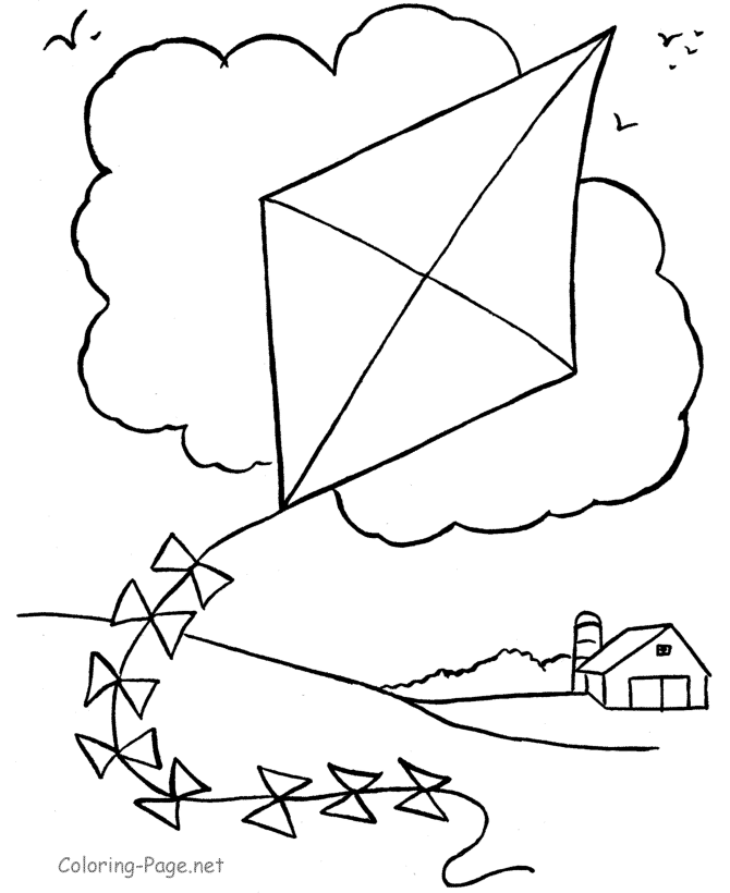 Spring Coloring Book Pages - Kite flying