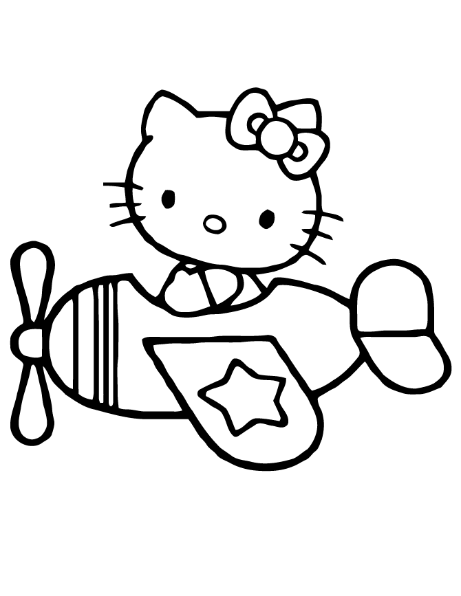 Hello Kitty Flying Airplane Coloring Page | Free Printable