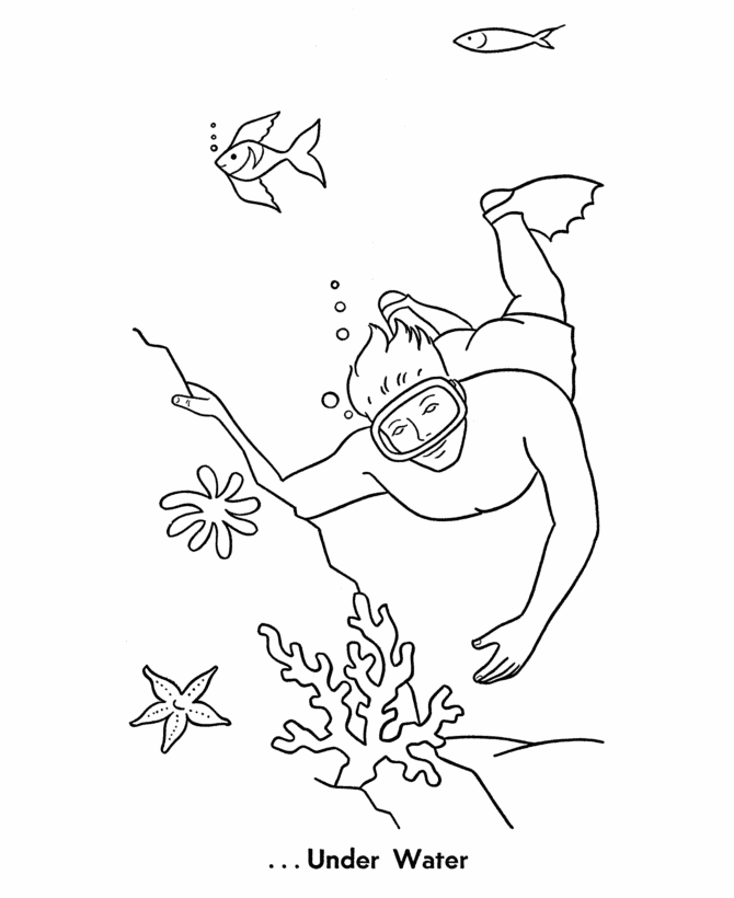 Summer Coloring - Kids Skin diving Coloring Page Sheets of