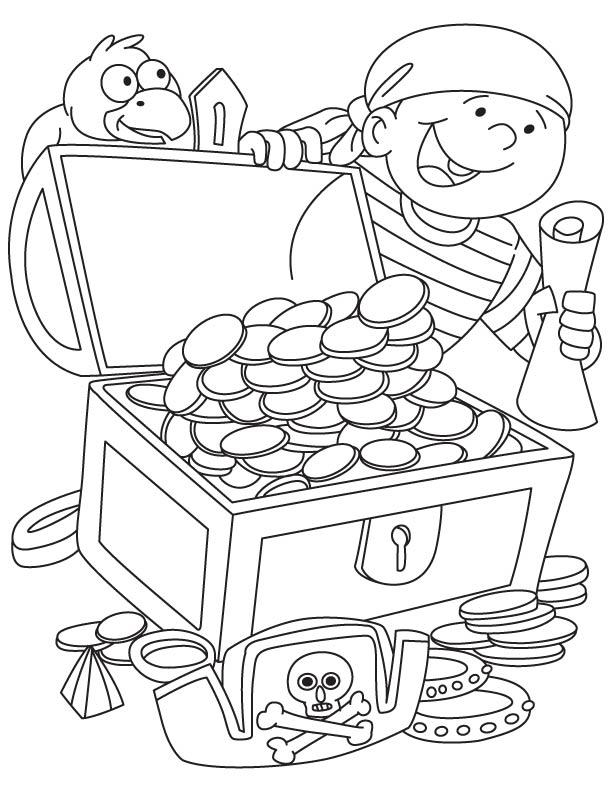 Pirate got treasure chest coloring page | Download Free Pirate got