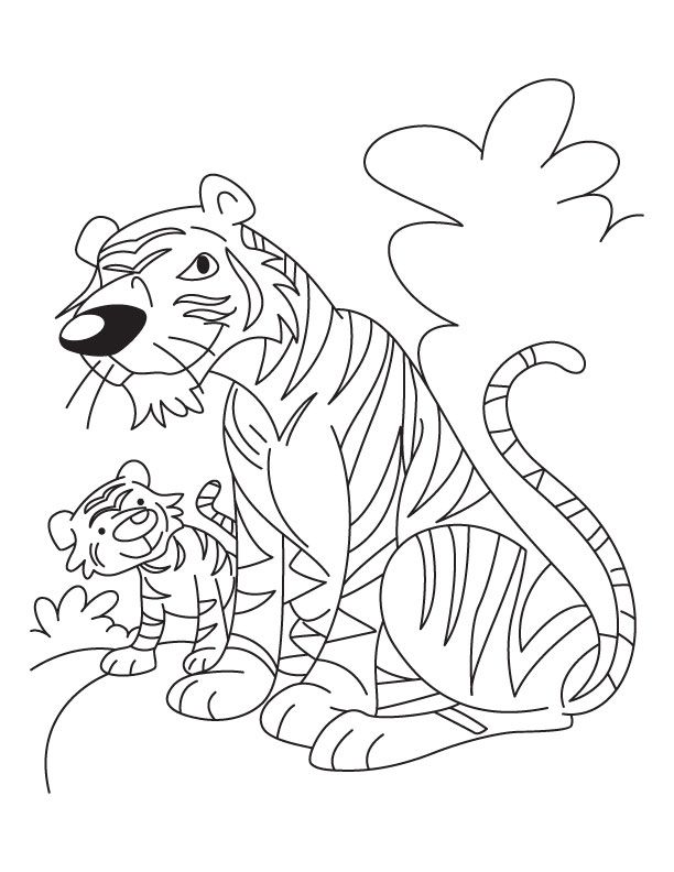 Mother tiger and baby tiger cub coloring page | Download Free