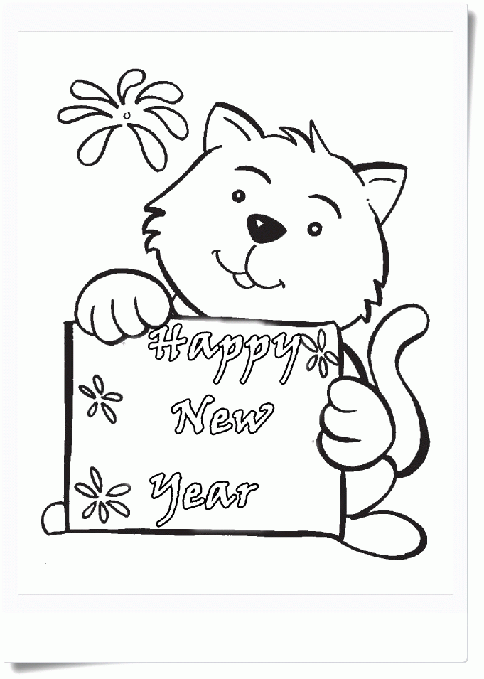 Cat Greeting Card New Year Coloring Pages 