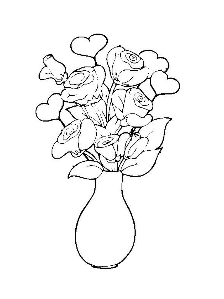 A vase with a bouquet of roses � coloring pages | Easy Coloring