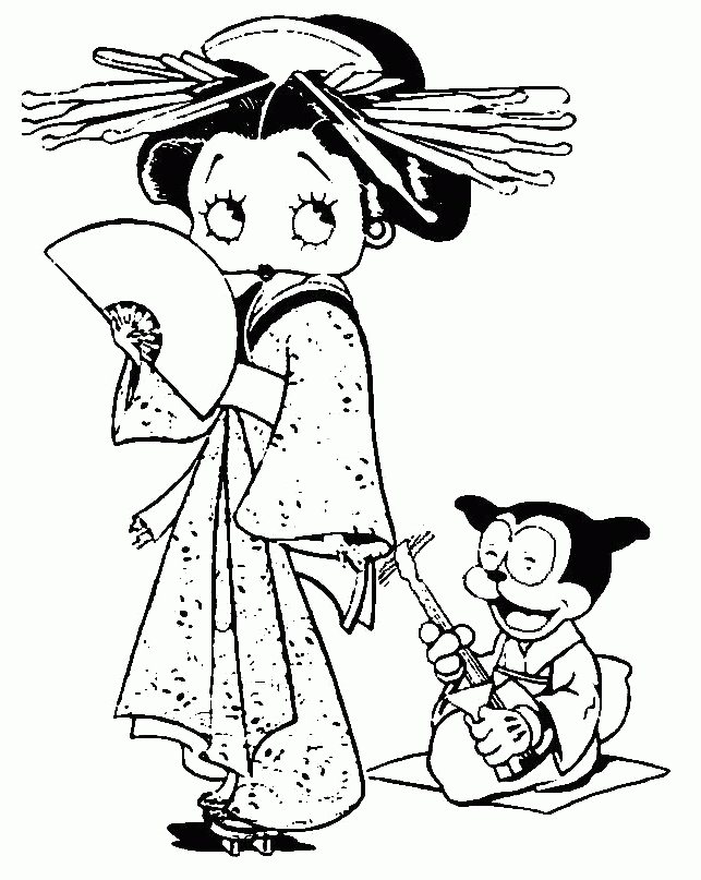 Betty Boop Wearing Chinese Dress Coloring Pages - Betty Boop