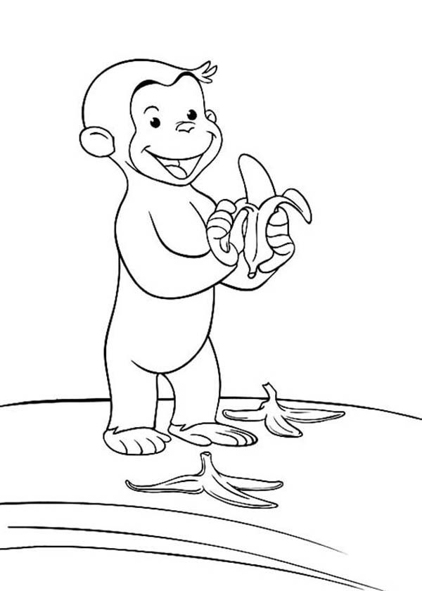 Curious George Littering the Way with Banana Peel Coloring Page