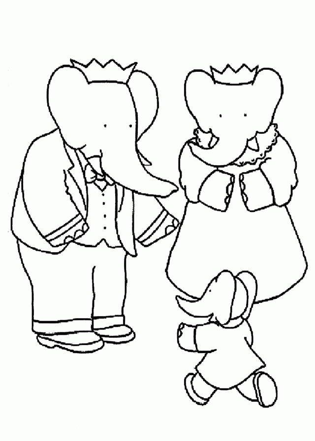 Babar King With Family| Coloring Pages for Kids Printable Free